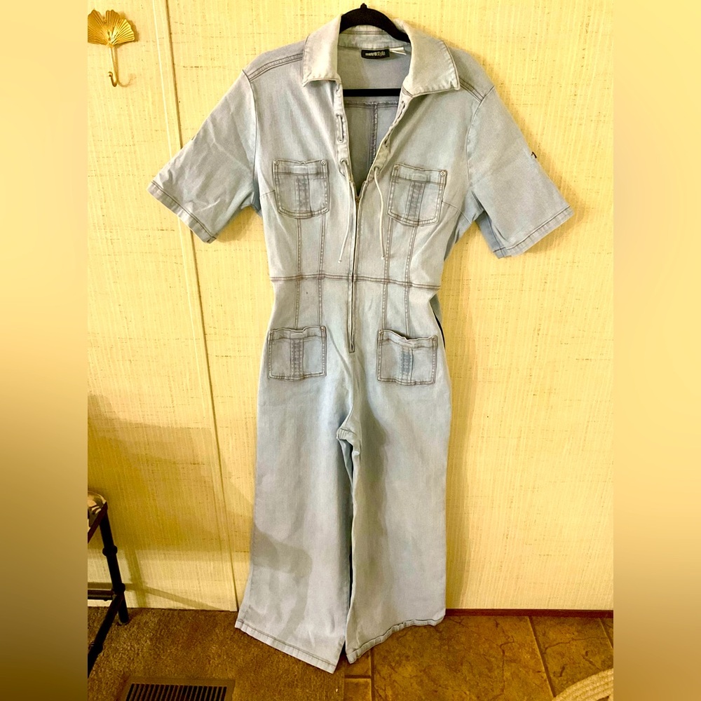 Metrostyle Denim Jumpsuit Wms Sz 16  Blue Jean Pants Boiler Jumper